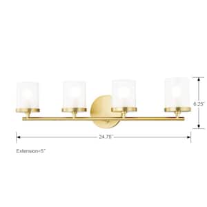 Ryan 4-Light Aged Brass Bath Light with Clear Frosted Glass Shade