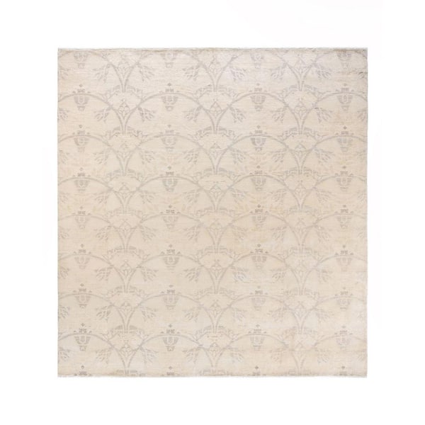 Solo Rugs Suzani One-of-a-Kind Contemporary Ivory 7 ft. 10 in. x 8 ft. 3 in. Geometric Area Rug