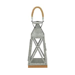 14 in. H Galvanized Metal and Glass Lantern