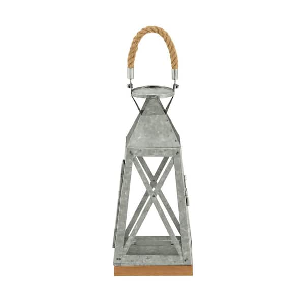 Hampton Bay 14 in. H Galvanized Metal and Glass Lantern
