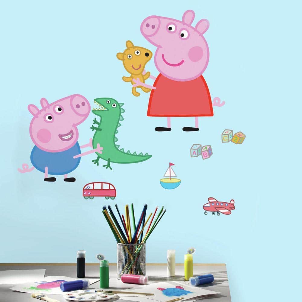 RoomMates 5 in. W x 19 in. H Peppa the Pig - Peppa and George Playtime  8-Piece Peel and Stick Giant Wall Decal RMK3185GM - The Home Depot