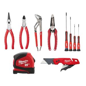Pliers Kit with Screwdriver Set, 25 ft. Compact Tape Measure and FASTBACK Folding Utility Knife (10-Piece)