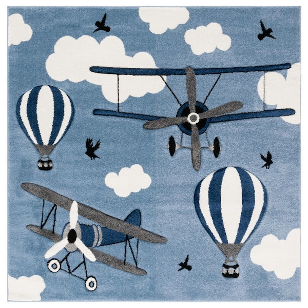 SAFAVIEH Carousel Kids 5 ft. x 5 ft. Blue/Ivory Helicopter Square Area ...