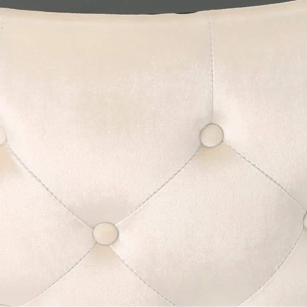 Elegant Round Beige Velvet & Glass Ottoman Coffee Table