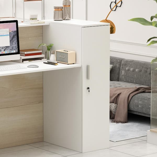 FUFU&GAGA 70.9 in. W Rectangular White and Wood Grain Wooden