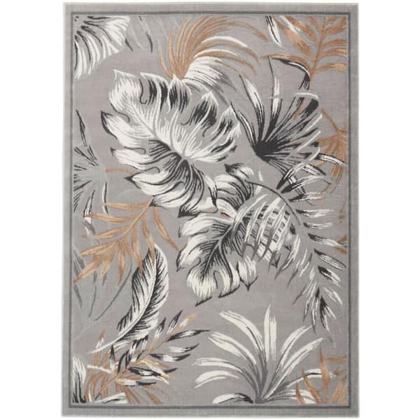 Nourison Seaside Grey 5 ft. x 7 ft. Bordered Contemporary Area Rug