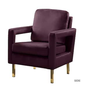Anika Modern Purple Comfy Velvet Arm Chair with Stainless Steel Legs and Square Open-framed Arm