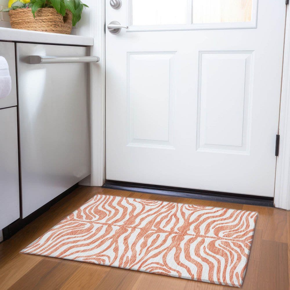 Mayfield Premium Machine Washable Abstract AMF1042 Coral 2 ft. x 3 ft. Area Rug price history on PriceWatchPro