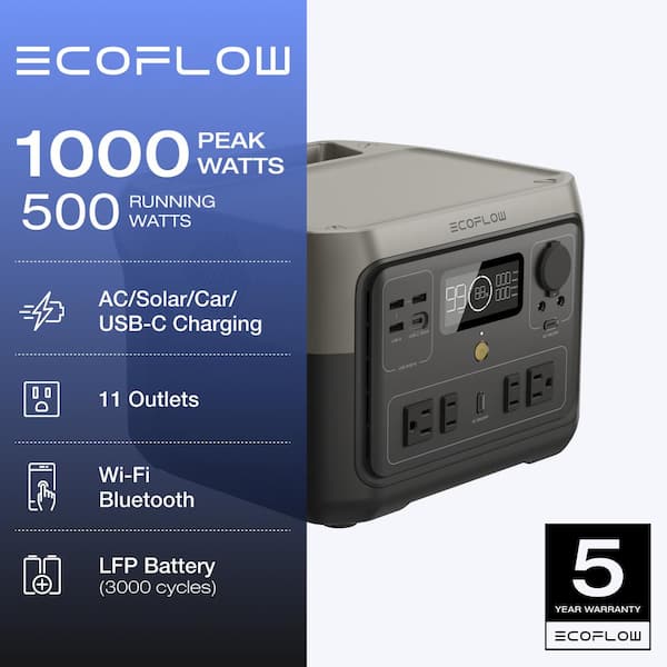 500W Output/1000W Peak Solar Generator RIVER 2 Max with Topcon 160W Solar Panel, LFP Battery for Outdoor/Camping/RVs