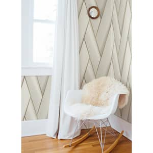 Manfred White Modern Herringbone Wallpaper Sample