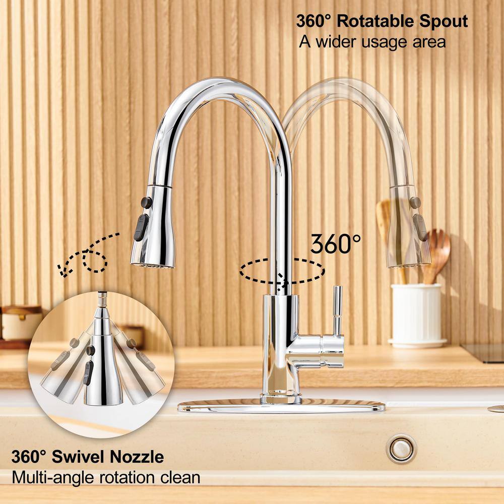 Chrome Stainless Steel Single Handle Pull Down Kitchen Faucet