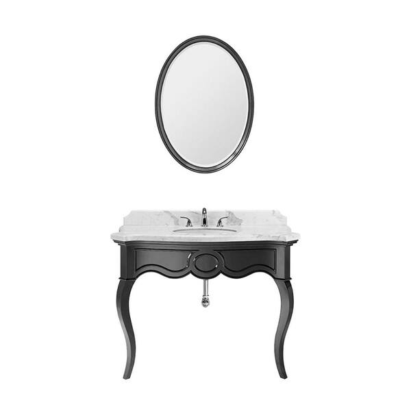 Luxe Sonnet 45 in. Vanity in High Gloss Black with Marble Vanity Top in Carrara and Mirror