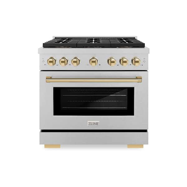 Autograph 36 in. 5.2 cu. ft. Paramount Dual Fuel Range with 6 Burner DuoPro Cooktop in Satin Stainless Steel and Gold