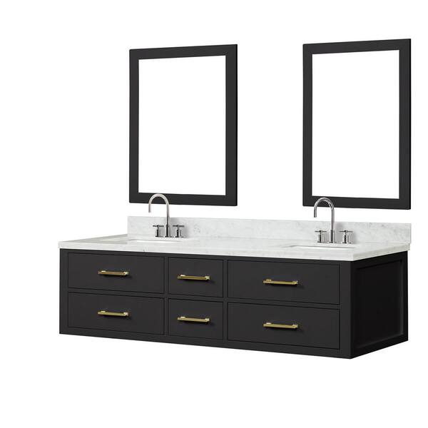 Lexora Sherman 72 in W x 22 in D Black Double Bath Vanity, Carrara Marble Top, Faucet Set, and
