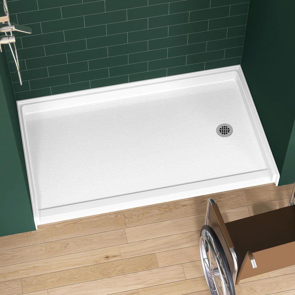 Zeafive 60 in. L x 36 in. W Alcove Acrylic ADA Shower Pan Base