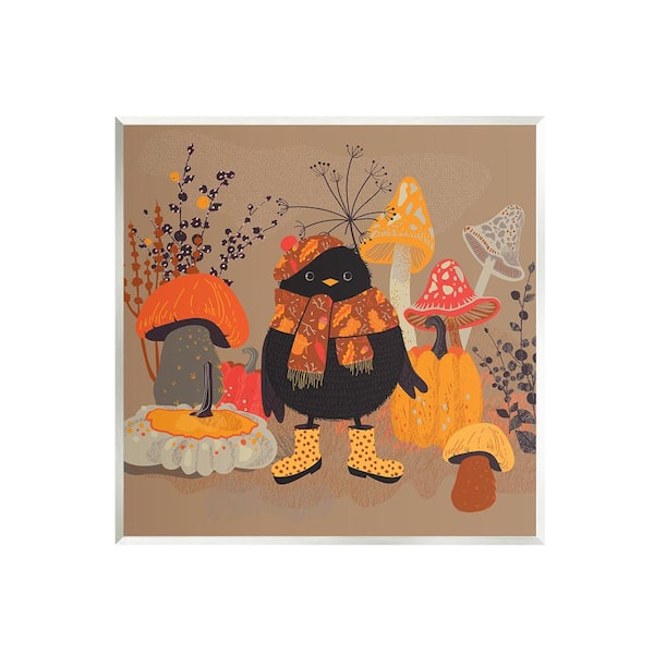 Stupell Industries Cozy Crow with Mushrooms by Verbrugge Watercolor 1-Piece Unframed Graphic Print Animal Poster Art Print 12 in. x 12 in.