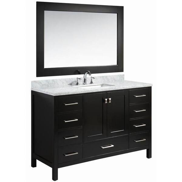 Design Element London 54 in. W x 22 in. D Vanity in Espresso with Marble Vanity Top in Carrera White with White Basin and Mirror