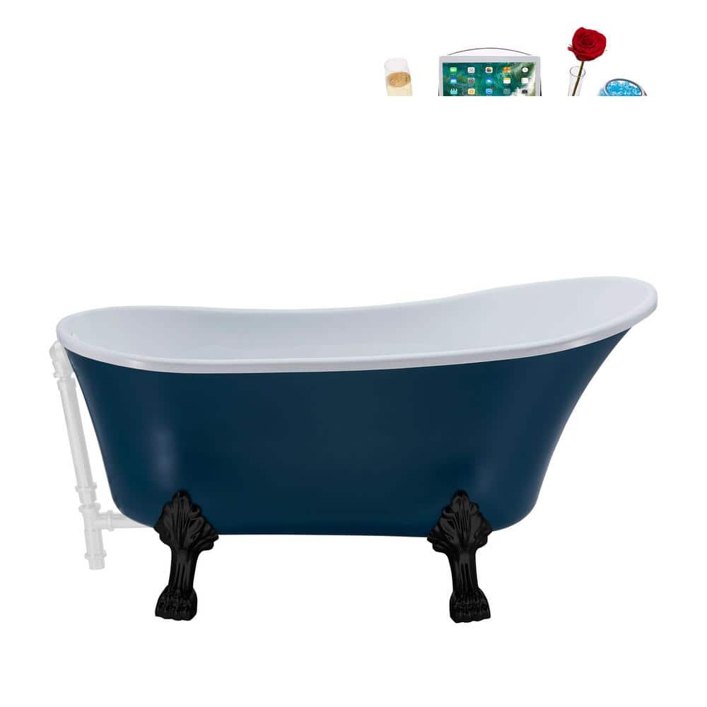 Streamline 55 in. Acrylic Clawfoot NonWhirlpool Bathtub in Matte Light Blue With Matte Black