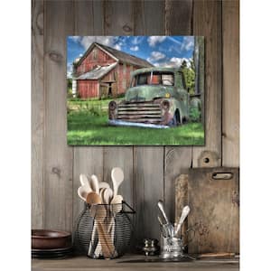 16 in. x 20 in. "Green pickup by the barn" Canvas Wall Art