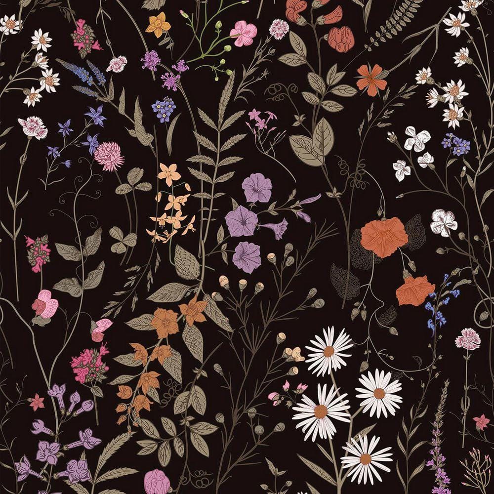 Black Vintage Wild Flower Contact Paper Removable Peel and Stick