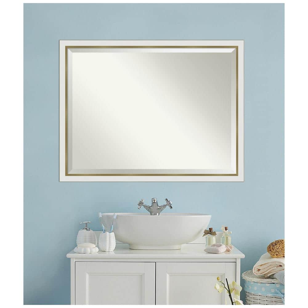 Eva White Gold Narrow Beveled Bathroom Wall Mirror 43x33