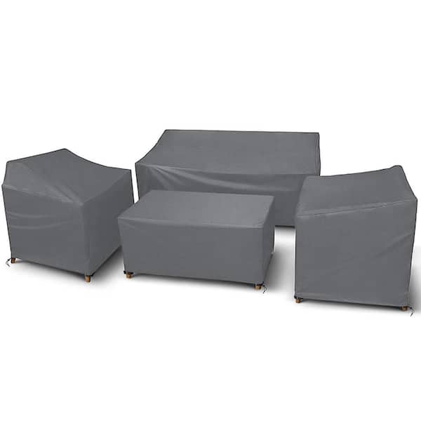X-Large Waterproof Furniture 4-Piece Set Covers Rattan Conversation Set Furniture Covers, Gray
