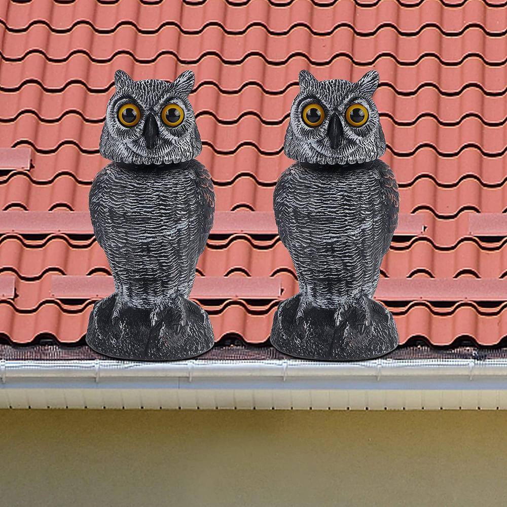 10.6 Inch Black and Brown Plastic Freestanding Owl Decoy Set