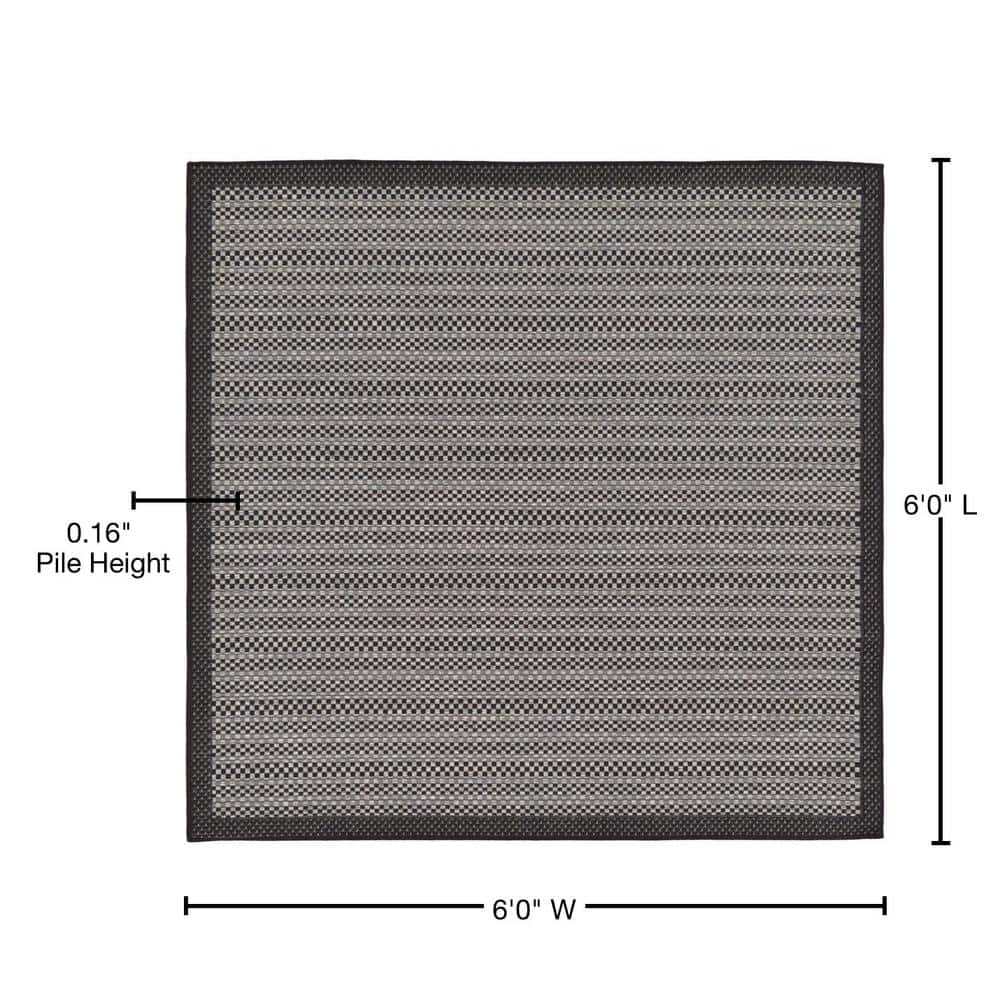 Gray Stripe Synthetic Square Outdoor Rug, 6' x 6'