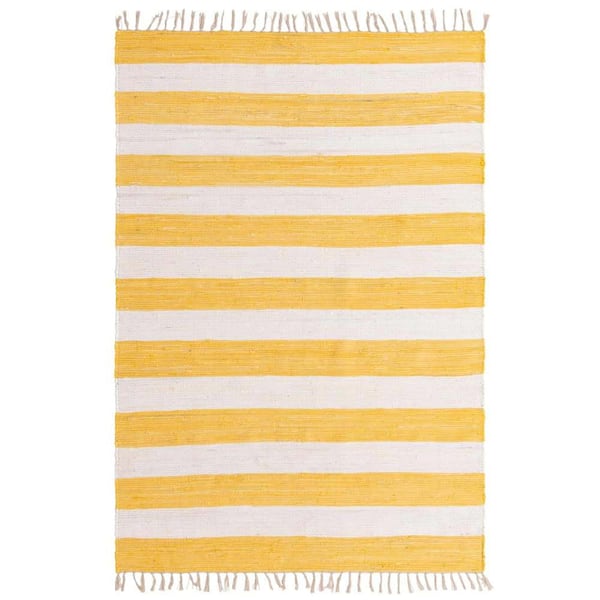 Unique Loom Chindi Rag Striped Yellow and Ivory 6 ft. 1 in. x 9 ft. Area Rug