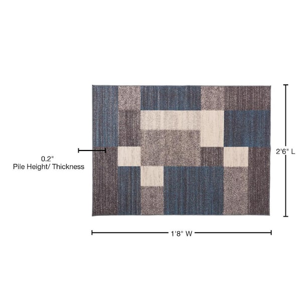 Geometric Boxes Design Non-Slip (Non-Skid) Blue 1 ft. 8 in. x 2 ft. 6 in. Indoor Area Rug