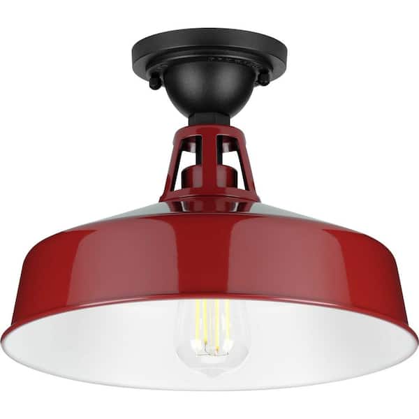 Progress Lighting Cedar Springs Collection 1-Light Red Farmhouse Outdoor Semi-Flush Mount Light