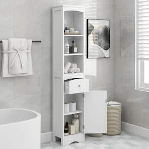 White Tall Bathroom Cabinet, Freestanding Storage Cabinet with Drawer, MDF Board, Adjustable Shelf