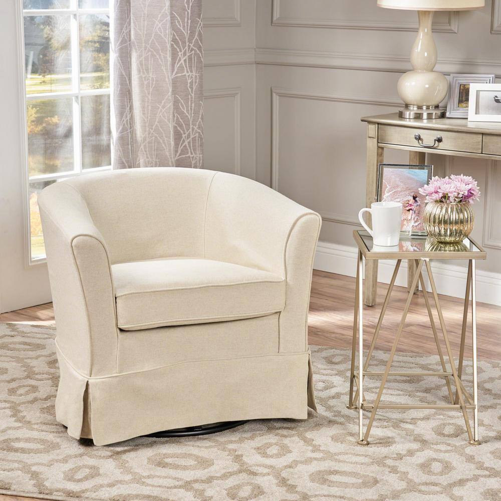 Beige Fabric Swivel Accent Chair with Flared Arms