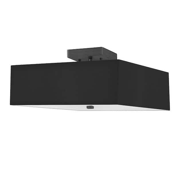 Dainolite Seren 14.25-in. 3-Light Black Semi-Flush Mount with Black Square Drum Shade