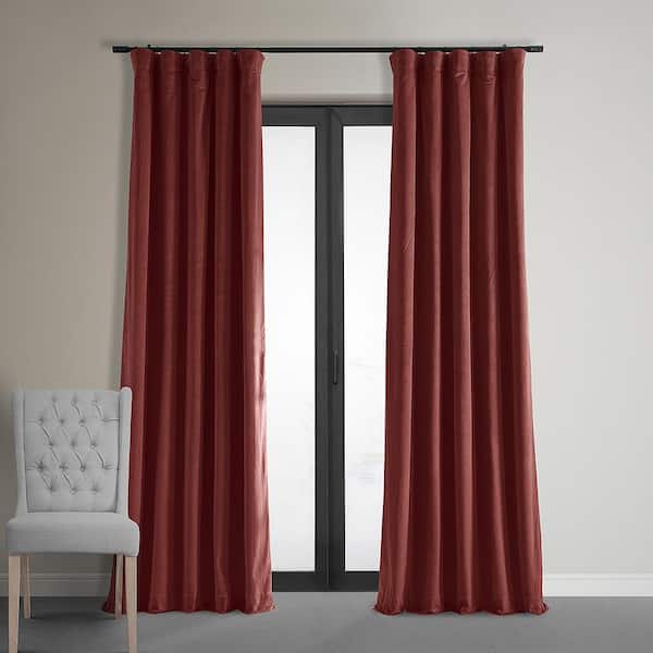 Exclusive Fabrics & Furnishings Crimson Rust Velvet Solid 50 in. W x 96 in. L Lined Rod Pocket Blackout Curtain