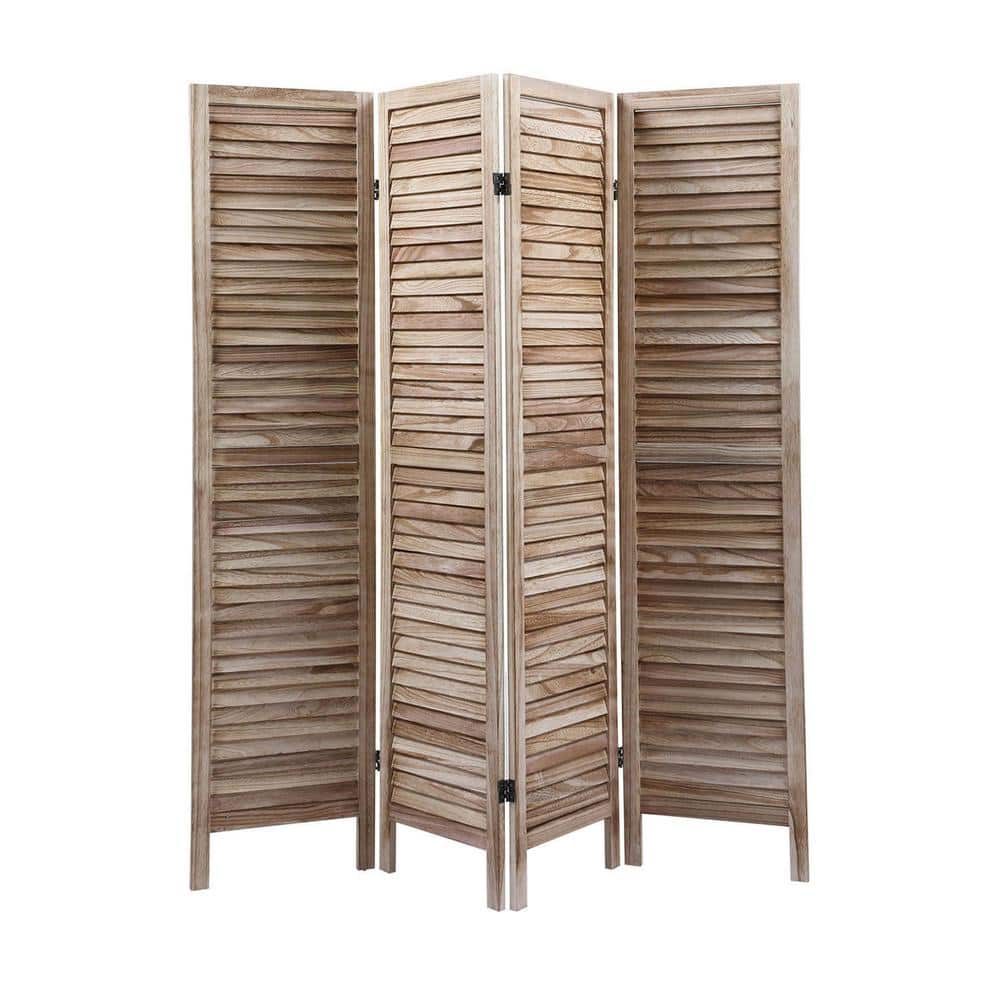 4-Panel Wood Room Divider Louver Partition Screen, 5.6 ft. Tall Folding ...