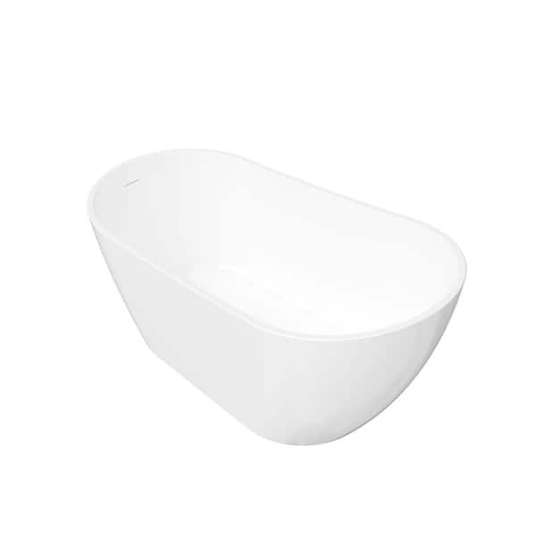 59 in. x 30.71 in. Freestanding Acrylic Soaking Bathtub with Left Drain, Glossy White