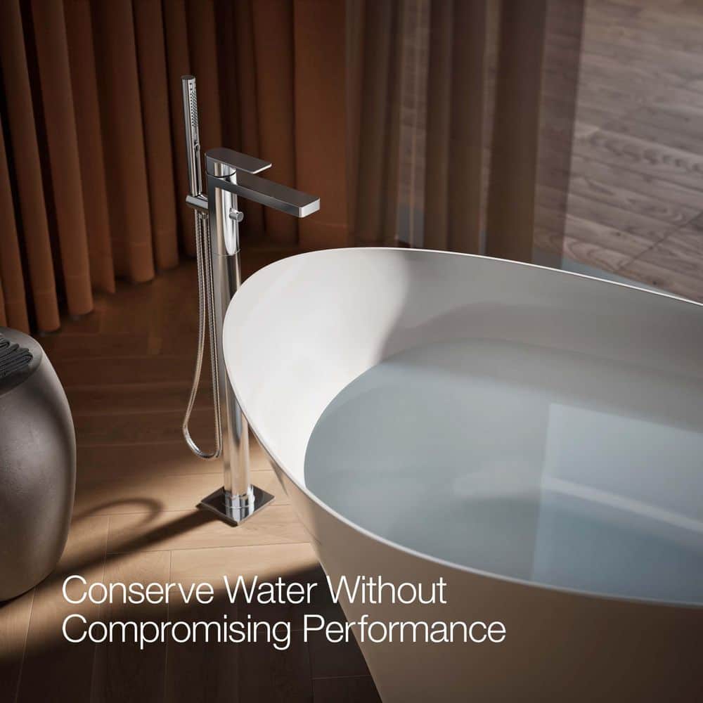 Polished Chrome Floor-Mount Bath Filler with Handshower