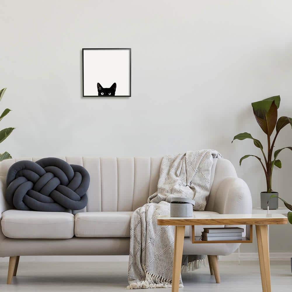 Minimalist Black Cat Peeking Abstract Canvas Wall Art, 12x12