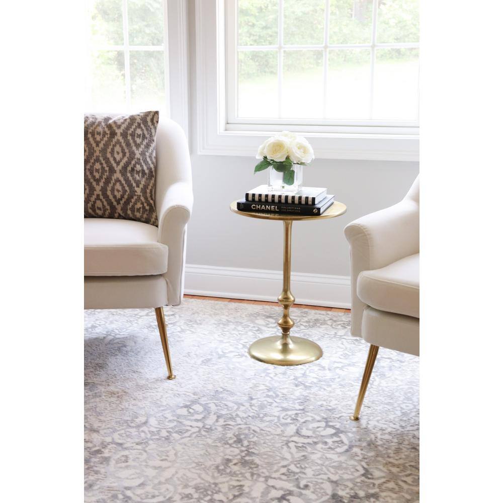 Antique Brass Round Metal Side Table, 16 Inch