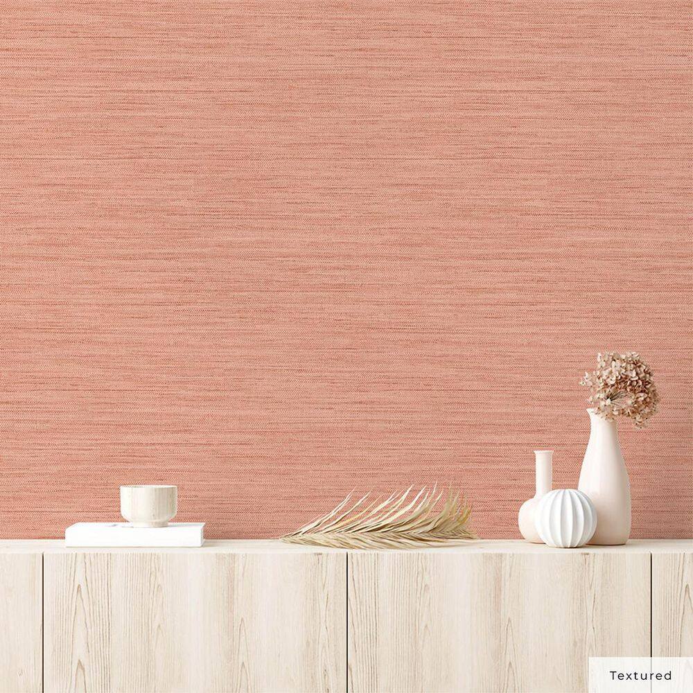 Salmon Faux Grasscloth Peel and Stick Wallpaper, 20.5" x 198"