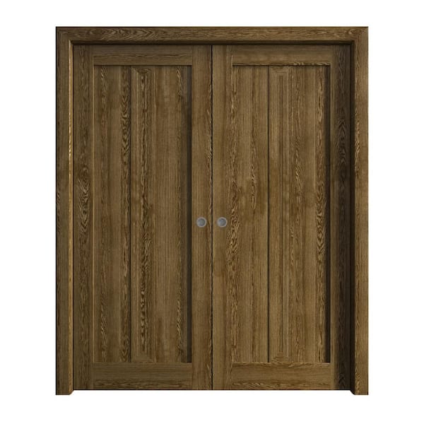 Sartodoors 84 in. x 96 in. Marble Oak Solid Wood Double Pocket Doors With Hardware