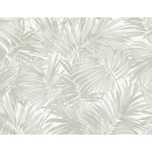 60.75 sq. ft. Coastal Haven Dove Grey Cordelia Tossed Palms Embossed Vinyl Unpasted Wallpaper Roll