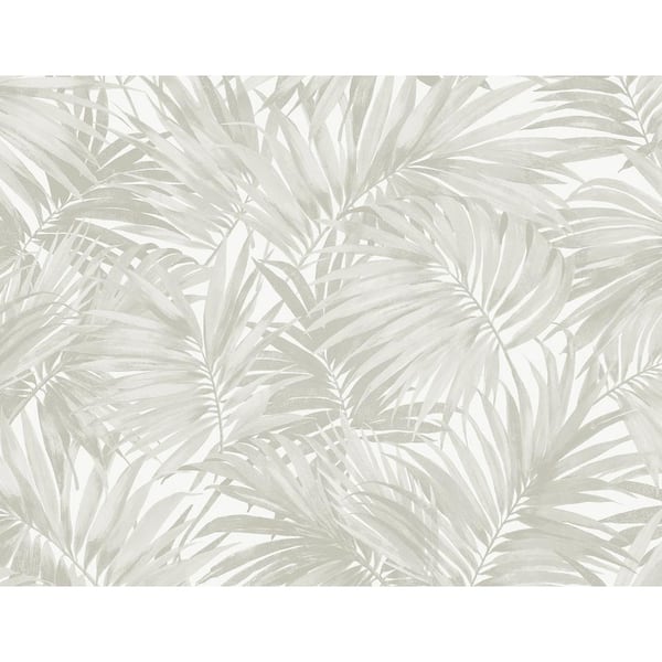 LILLIAN AUGUST 60.75 sq. ft. Coastal Haven Dove Grey Cordelia Tossed Palms Embossed Vinyl Unpasted Wallpaper Roll
