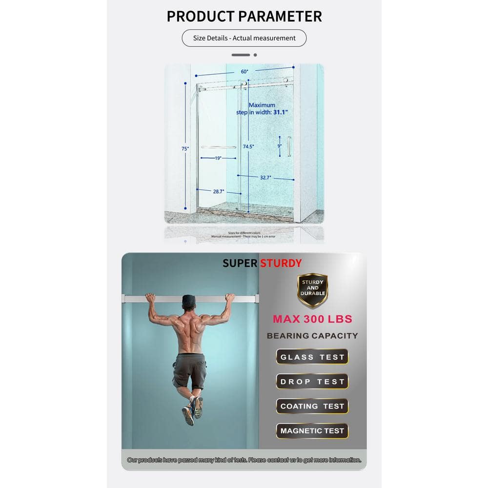 Matte Black Semi-Frameless Sliding Shower Door with Tempered Glass