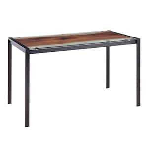 Live Edge 28 in. Rectangular Black Metal and Clear Glass Top with Live Edge Print (Seats 6)