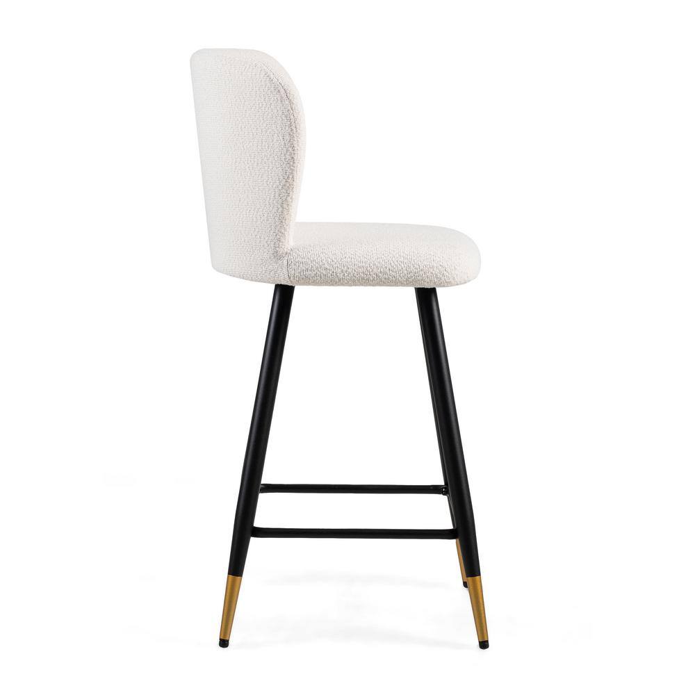 Modern White Upholstered Bar Stools with Gold-Tipped Metal Legs, Set of 2