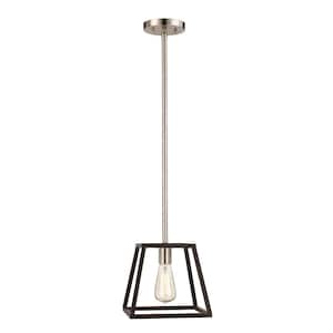 Adams 1-Light Black and Brushed Nickel Mini Pendant Light Fixture with Caged Metal Shade