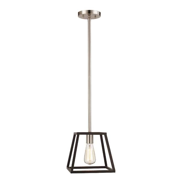 Bel Air Lighting Adams 1-Light Black and Brushed Nickel Mini Pendant Light Fixture with Caged Metal Shade
