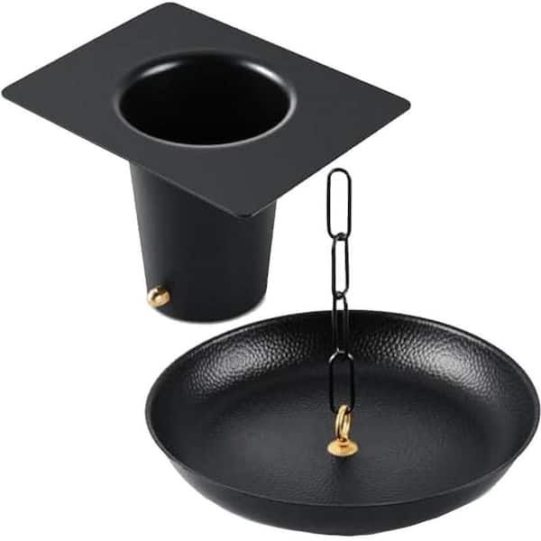 Rain Chain Gutter Adapter and 12 in. Anchoring Basin Black Aluminum Powder Coated Decorative Fountain Dish